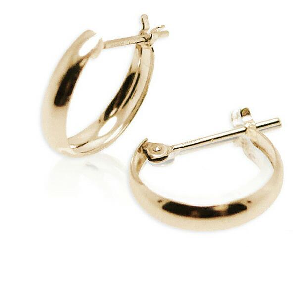 （km301300）月形輪っかピアス ぷっくりフープピアス 18k ゴールド 3mm×13mm 月甲...