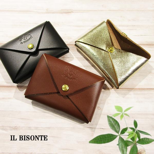 IL BISONTE イルビゾンテ 本革 牛革 レザー レター 手紙型 スナップ カードケース コイ...