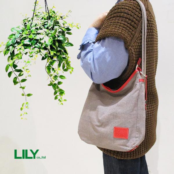 リリー LILY レッセフェール メルヴィー グレンチェック柄 綿 コットン 牛革 本革 レザー B...