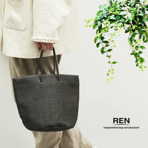 REN レン 本革 羊革 シープ メッシュ サークル バスケット 丸底 ハンドバッグ ミニ トートバ...