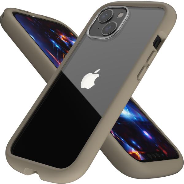 iPhone 13 ケース 耐衝撃 米軍MIL規格準拠 背面ガラス クリアケース カバー ベージュ ...