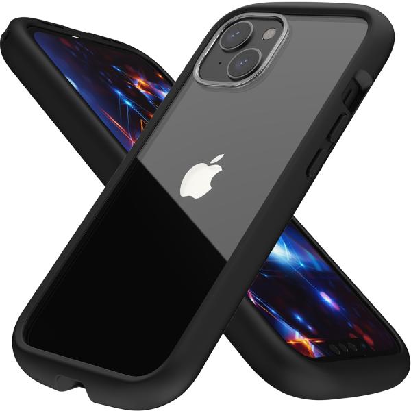 iPhone 13 ケース 耐衝撃 米軍MIL規格準拠 背面ガラス クリアケース カバー ブラック ...