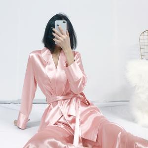 スーツ パジャマ パンツ ピンク シルク スプ...の詳細画像1