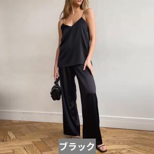 パンツスーツ 部屋着 パジャマ パンツ 黒 ブ...の詳細画像4