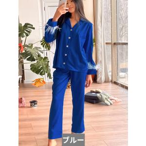 パンツスーツ パジャマ パンツ 青 ブルー 羽...の詳細画像4