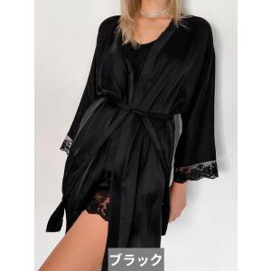 スーツ ショーツ パジャマ 黒 ブラック レー...の詳細画像3