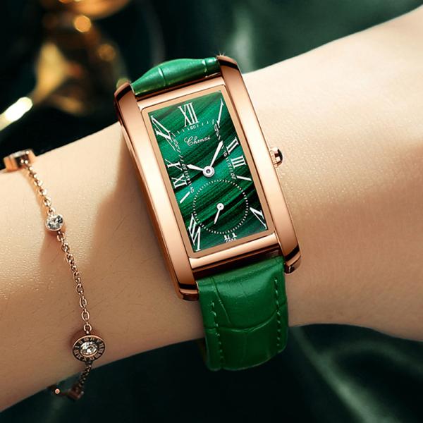 腕時計 緑 グリーン レザー ミニ クォーツ 防水 カジュアル レディース