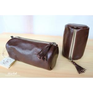 やわらかポーチ　tallサイズ（ダークブラウン）　イタリアヌメ　