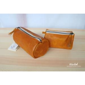 やわらかポーチ　tallサイズ（ブラウンイエロー）　イタリアヌメ　