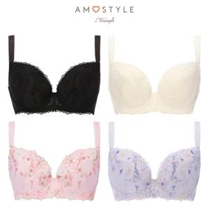 (アモスタイル)AMOSTYLE チャーミングラマー ブラ＆ショーツセット ラインアートステッチ (F,Gカップ)(ラージ) AMST1410 WHP + Hikini JX｜triumph-amosstyle