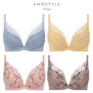 セール19％OFF (アモスタイル)AMOSTYLE チャーミングラマースリムラインDeepV ブラ＆ショーツセット ラインアートステッチ(E,F,Gカップ) AMST1410｜triumph-amosstyle