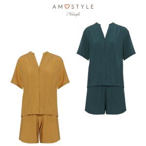 セール再値下げ70％OFF (アモスタイル)AMOSTYLE バンドカラーシャツパジャマ AMSTNW05 Top + BTM53-Q JX｜トリンプ公式ストア ヤフー店