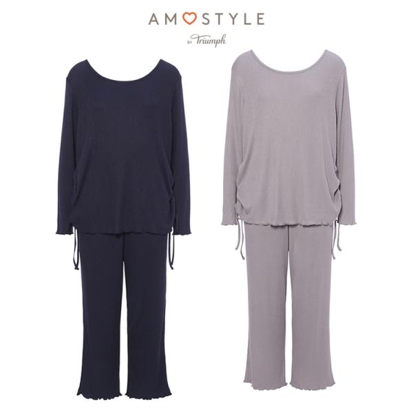 20%OFF (アモスタイル)AMOSTYLE リブ素材パジャマAMSTNW05 Top + BTM...