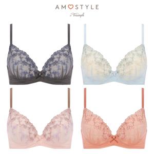 (アモスタイル)AMOSTYLE やわぴたワイヤーブラ ブラ＆ショーツセット　マイリトルガーデン(B,C,Dカップ) AMST1528 WHU + Mini JX｜トリンプ公式ストア ヤフー店