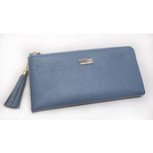 69160新品即決《ユニゾン》L型ファスナー ゴールドプレートが上品な長財布(ブルー)