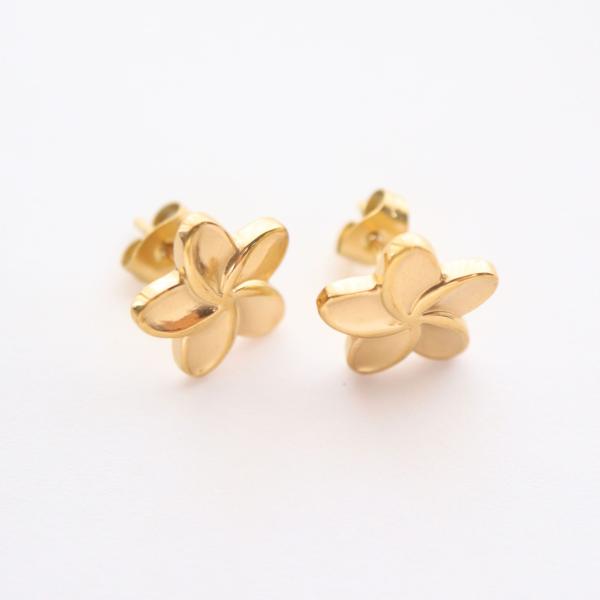 サージカルステンレス 18KGP プルメリア ピアス キャッチ付 1ペア
