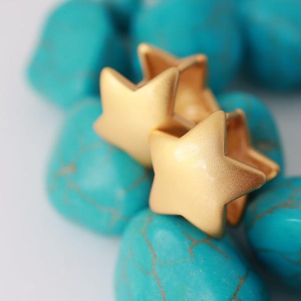 『在庫処分価格』金アレ対応 真鍮製 ぷっくり スター フープピアス 1ペア