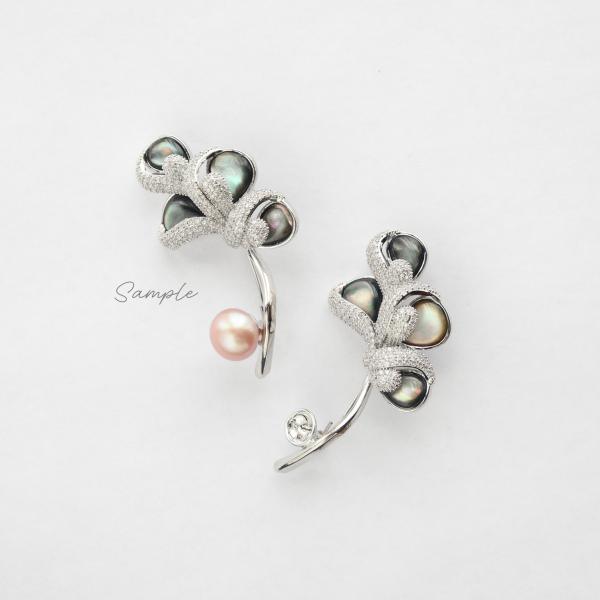 金アレ対応 真鍮製 2way アバロンエレガンス ブローチ パーツ 1個