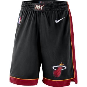 ナイキ メンズ バスパン ハーフパンツ ヒート Miami Heat Nike 2019/20 Icon Edition Swingman Shorts - Black｜troishomme