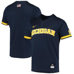 ナイキ メンズ Tシャツ "Michigan Wolverines" Nike Replica 2-Button Baseball Jersey - Navy｜troishomme