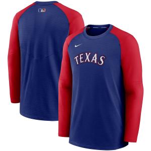 ナイキ メンズ スウェットシャツ ”Texas Rangers" Nike Authentic Collection Pregame Performance Pullover Sweatshirt - Royal/Red｜troishomme