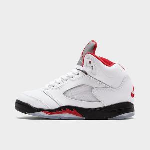 ジョーダン キッズ/ジュニア レトロ５ Jordan Retro 5 PS バッシュ True White/Fire Red/Black ミニバス｜troishomme