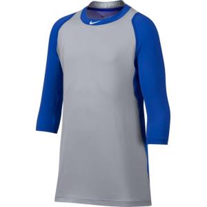 ナイキ メンズ 野球 ラグランTシャツ Nike Men's Pro Cool Reglan 3/4-Sleeve Baseball Shirt - Royal/Grey｜バッシュ アパレル troisHOMME