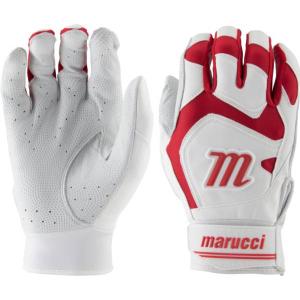 マルッチ メンズ バッティンググローブ Marucci Adult Signature Batting Gloves - White/Red｜troishomme