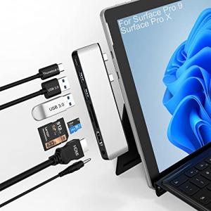 Surface Pro 9 USB ハブ 4K HDMI, USB-C Thunerbolt 4 ビデオ+データ+100W PD充電, 2xUSB3.0, SD TFカードリーダー, 3.5 mmオーディオ ポート Surfac｜trstore2310