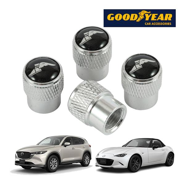 GOODYEAR正規品 エアバルブキャップ 1台分 ウイングフット ホワイトロゴ シルバー グッドイ...