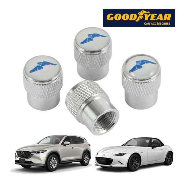 GOODYEAR正規品 エアバルブキャップ 1台分 ウイングフット ブルーロゴ シルバー グッドイヤ...