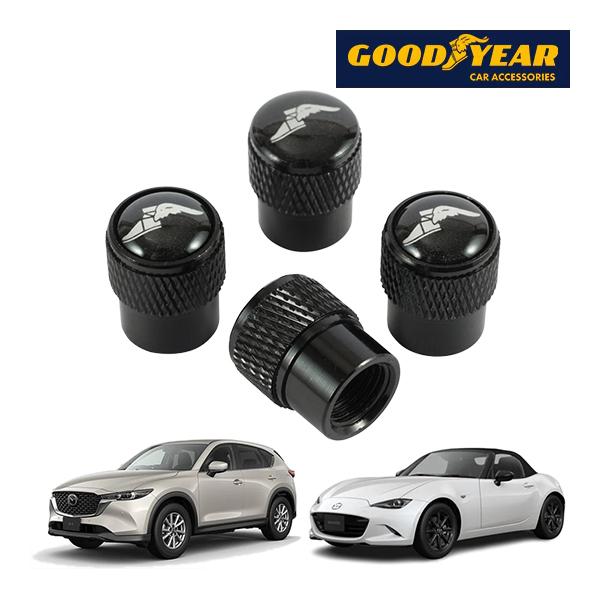 GOODYEAR正規品 エアバルブキャップ 1台分 ウイングフット ホワイトロゴ ブラック グッドイ...