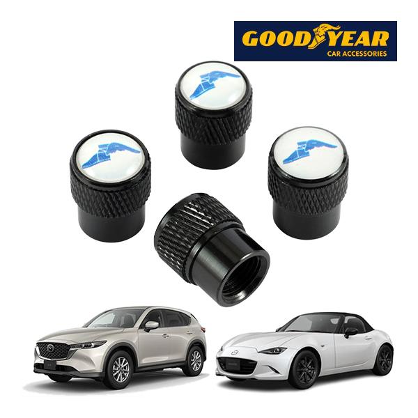 GOODYEAR正規品 エアバルブキャップ 1台分 ウイングフット ブルーロゴ ブラック グッドイヤ...