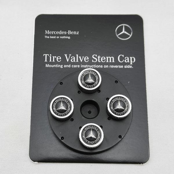 Mercedes-Benz 純正 ブラック・ローレル・リース・エアバルブ・キャップ(黒x銀：4個セッ...