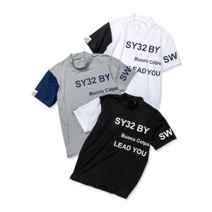 SY32 by SWEET YEARS Tシャツ レタードロゴ 半袖 ハイネック プルオーバー モックシャツ メンズ ブランド おしゃれ ゴルフ スポーツ SYG-23S38｜trues