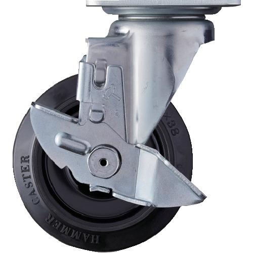 ハンマー 静音旋回式ゴム車輪 ナイロンホイール・ラジアルボールベアリング 125mm ストッパー付 ...