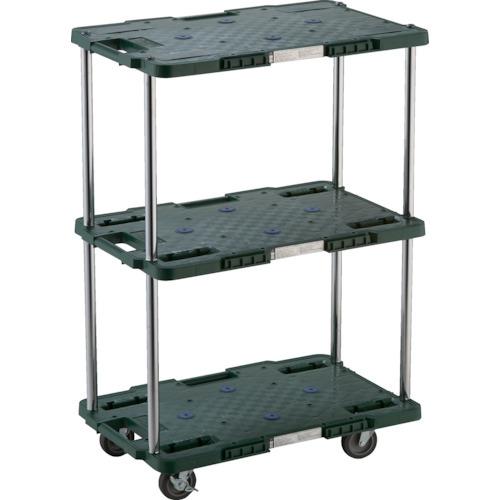 トラスコ中山 TRUSCO 樹脂製台車 ルートバン 3段式 400X600 4輪自在ストッパー付 緑...