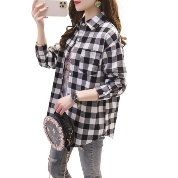 [Rainbow Nexus] レディス 羽織 気持ちいい生地 格子のシャツ 女性 黒白 ネルシャツ...
