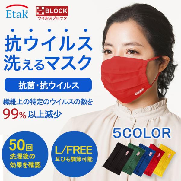 カラーマスク Lサイズ 抗ウイルス ウォッシャブルプリーツマスク  洗えるマスク