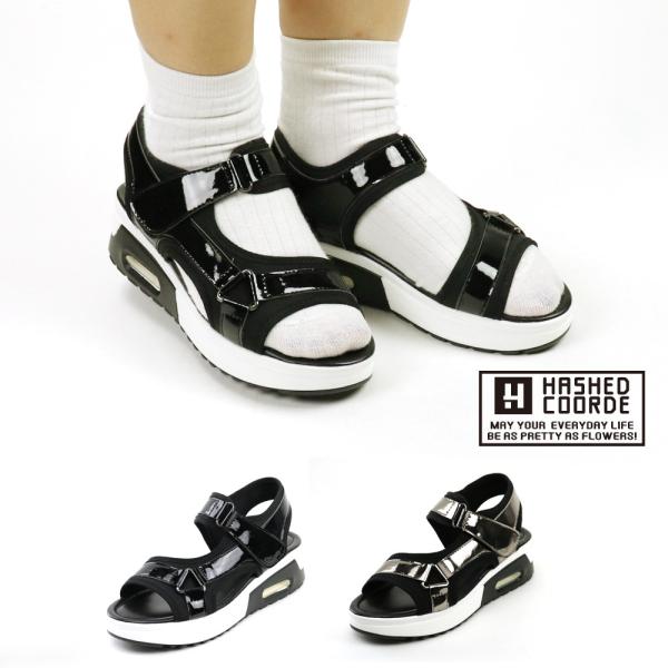 Hashed Coordeスポーツサンダル レディース ハッシュド コーデ  メタリック サンダル ...