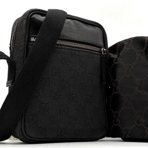 GUCCI グッチ GGキャンバス ショルダーバッグ レザー ブラック 黒 斜め掛け クロスボディ スリム ミニバッグ かばん 鞄 カバン 肩掛け 総柄 メンズ レディース