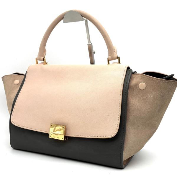 CELINE セリーヌ トラペーズ スモール ハンドバッグ トートバッグ レザー スエード ロゴ金具...