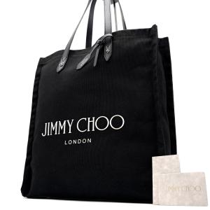 ジミーチュウ JIMMY CHOO ロゴ トートバッグ ハンドバッグ 肩掛け ブラック 黒 キャンバス レザー 夏休み ボーナス 帰省 お盆 敬老の日 サマーギフト