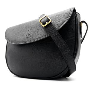YVES SAINT LAURENT イヴサンローラン カサンドラ ステッチ ハーフムーン ショルダーバッグ レザー ブラック クロスボディ フラップ