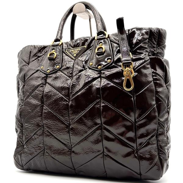 PRADA プラダ トートバッグ ショルダーバッグ 2way 三角ロゴ キルティング パテントレザー...