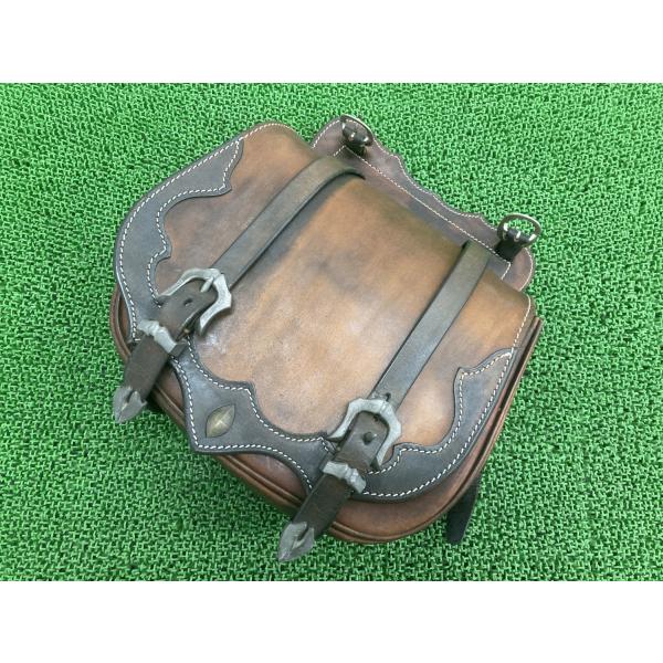 汎用 サイドバッグ 片側 茶 社外 中古 バイク 部品 本革 レザー ハーレー バルカン スティード...