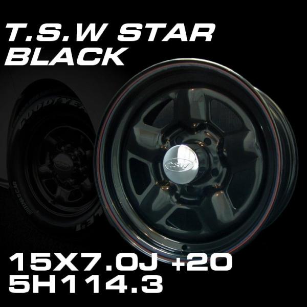 TSW STAR ブラック 15X7J+20 5穴 114.3 ホイール4本セット　＜100系ハイエ...