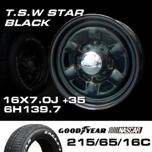 TSW STAR ブラック 16X7J+35 6穴139.7 ナスカー 215/65R16C ホイールタイヤ4本セット ハイエース200系など｜tscoltd2007s
