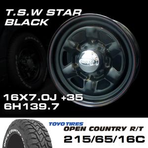 TSW STAR ブラック 16X7J+35 6穴139.7 TOYO OPEN COUNTRY ホワイトレター 215/65R16C ホイールタイヤ4本セット ハイエース200系など｜tscoltd2007s