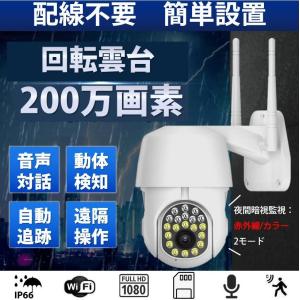 雲台PTZ付き防犯カメラ 200万画素 夜間フルカラー屋外 家庭用 ネットワークカメラ WiFi 監視 防水 監視カメラ モニター対応 防犯灯付き 人感センサー 追跡1080P